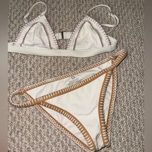 Ellejay White and Tan Bikini Set